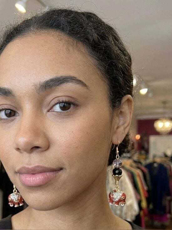 Gyhippsy Flair Jewelry & Arts Jewelry - Artisan Red Elephant Hand Wrapped Crystals 14K Gold Ear Wire Earrings